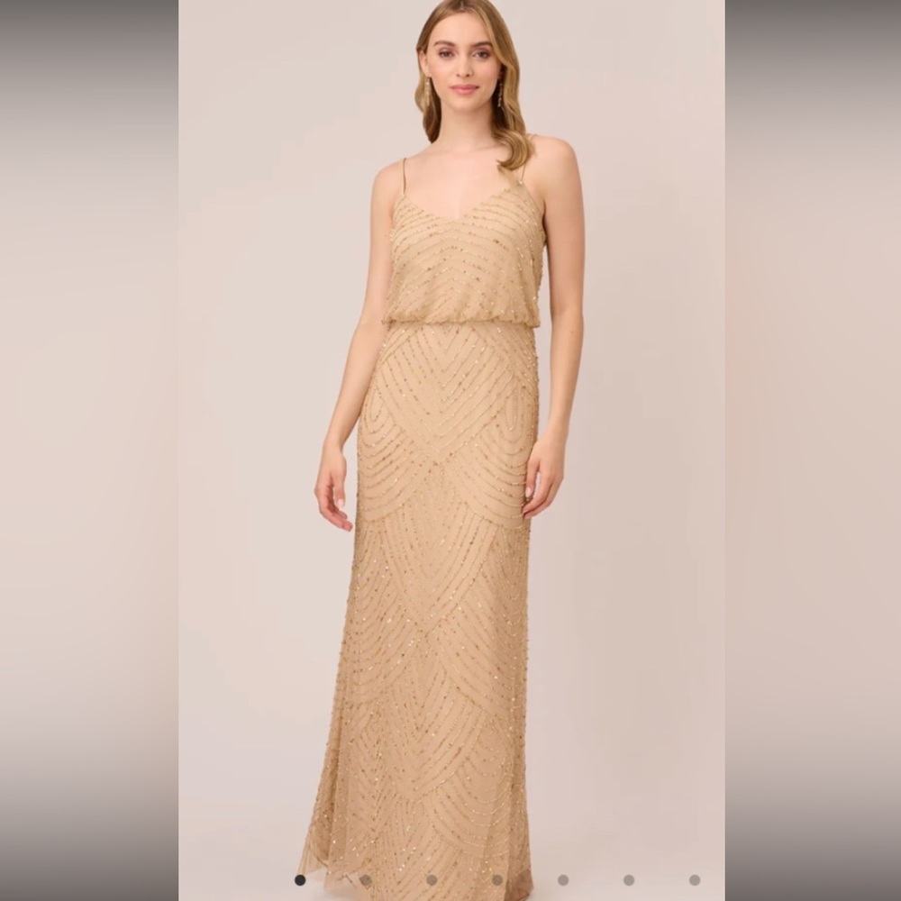 Adrianna Papell ART DECO BEADED BLOUSON GOWN IN CHAMP GOLD